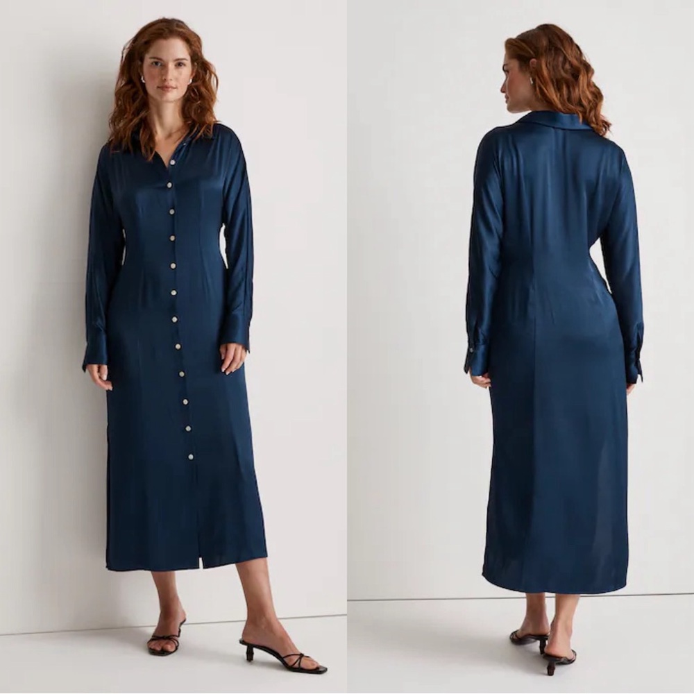 Madewell Satin Button-Front Midi Shirt-Dress in Classic Indigo Sz. 6 BNWT